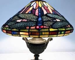 Vintage Cast Metal Urn Lamp with Tiffany-Style Leaded Stained Glass Shade