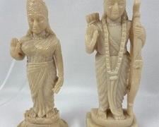 Radha and Krishna Soapstone Statues - One on Marble Base