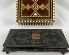 Beautiful Vintage Wood Jewelry Box & Chinese Wood Pedestal / Display Stand