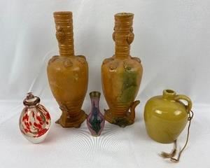 Vintage Variety! Clay Mesoamerican Jug with Turtle Motif, Vase & Perfume Bottle