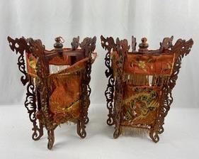 Vintage Chinese Silk and Wood Floor Décor - Six Sided Foldable