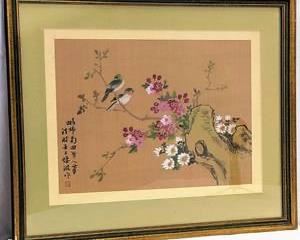 Vintage Chinese Signed Original Birds Painting on Silk