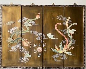 Four Elegant Vintage Chinese Gold Lacquer Panels