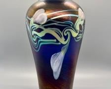 Richard Gibbons Satava Studios Signed Art Glass Vase- Art Nouveau Style- 1983
