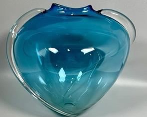 Thomas Buechner III Vitrix Studios 1983 Handblown Blue Art Glass Vase