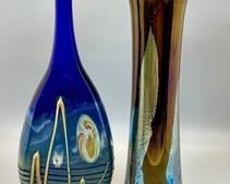 Pair Gorgeous Signed Iridescent Art Glass Vases- Maslach & Mari 1985