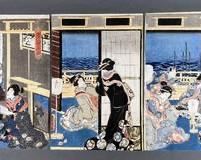 Three Antique Edo Era Nishiki-e by Kunisada - 1855 Woodblock Ad Prints