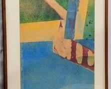 Vibrant Vintage Framed Original Gouache Abstract Painting