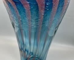 Stunning Asymmetric Blue Iridescent Handblown Art Glass Vase- Signed "Fritz"