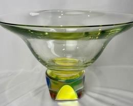 Vintage Steven Maslach Art Glass Sculpture Bowl & Stand- Dichroic Bowl 85-24