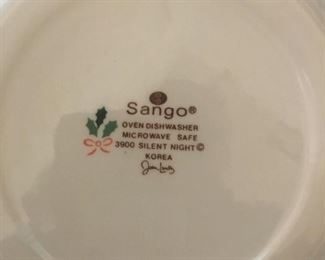 Sango "Silent Night" Christmas china 4 place setting with cups & saucers, Glasses