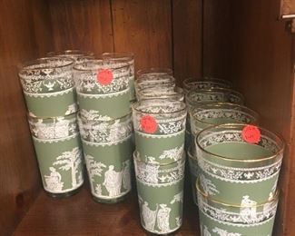 Wedgewood Grecian decorated glasses- Highball, juice & water glasses