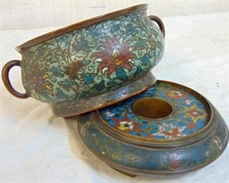 Chinese cloisonne bowl, censer ,Xuande reign marks, Ming