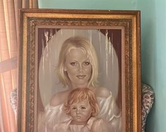 Portrait of Women & Baby by Barly Oil on Canvas - This is a nice piece of artwork by Barly. it is in good condition, the painting is of a portrait women with her baby girl, it measures 26"L x 35" H.