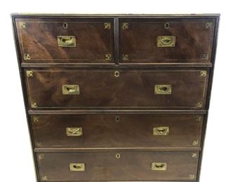 
Mahogany Campaign Chest With Brass Inlay (1940s-1960s), Reproduction 