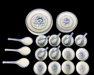 
Chinese Jingdezhen Dragon 33-Piece Dish Set