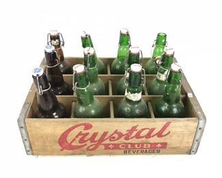 
Vintage Grolsch Beer Bottles & Crystal Club Beverage Wood Crate 