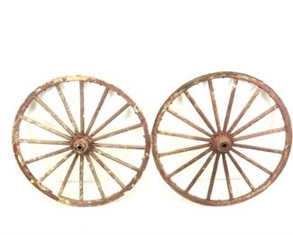 Pair Of Antique 16 Spoke Wagon Wheels