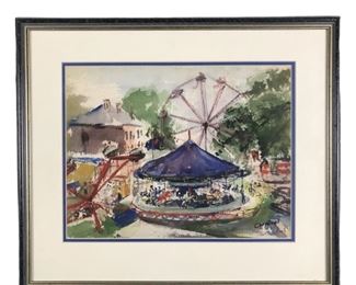 
Signed Gertrude Koch Carnival Watercolor Painting On Wove Paper