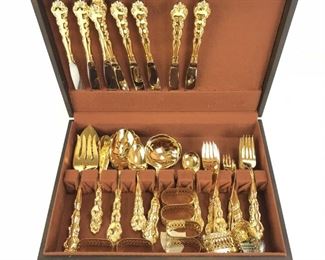 
Vintage Oneida Community Gold Electroplate Flatware Set With Anti-Tarnish Box