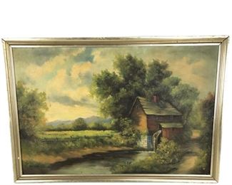 
19th Century Oil On Canvas, Signed Welsch, Water Mill Landscape 