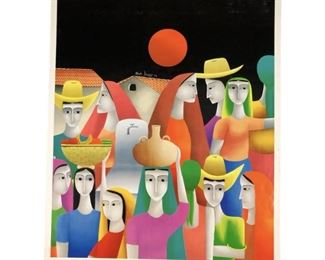 
Alfredo Linares Ink Signed Figural Abstract Lithographic Poster