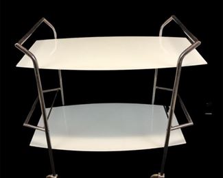 
Vintage Mid Century Glass & Chrome Tea Serving Cart, Wheeled 