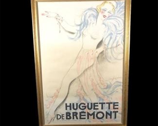 
Gilt Framed French Theater Poster 'Huguette De Bremont' By Leon Heymann