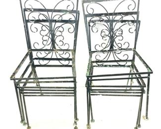 
1940's Wrought Iron Outdoor Patio Chairs, Set Of 6