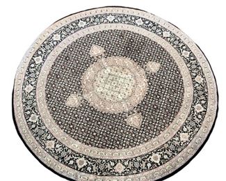 
Round Persian Area Rug, Black / Ivory / Lt Pink