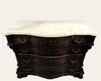 
Renaissance Revival Rosewood 4-Drawer Dresser With Marble Top