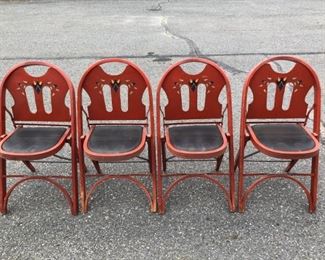Antique 1920s Louis Rastetter & Sons The Solid Kumfort Folding Chair, Set Of 4 