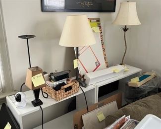 Lamps, shelving units, art supplies, stickers