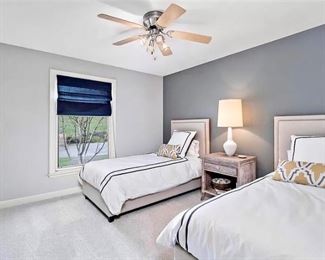 Two Twin Beds w/ Mattress and Box Springs, Lamp, Nightstand and Decor 