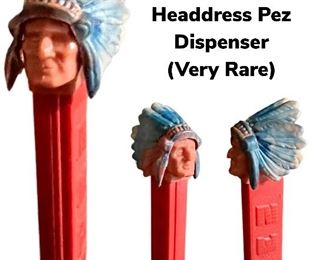 1960s Indian Chief w/ Blue Marbleized Headdress No Feet Pez Dispenser. Rare