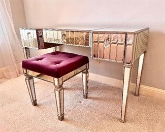 Frontgate Mirrored Desk with Mirrored Vanity Stool