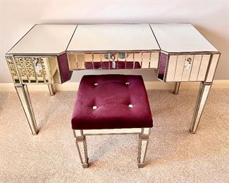 Frontgate Mirrored Desk with Mirrored Vanity Stool