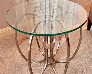 Mid-Century Modern Style Chrome and Glass Sculptural Round Side Accent Table / Cocktail Table