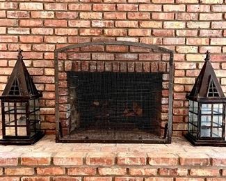 Iron Fireplace Screen and Lanterns
