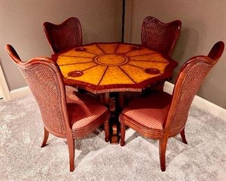 Drexel Heritage Leather Top Game Table and 4 Drexel Heritage Cane Back Chairs