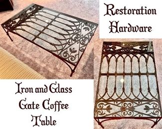 Restoration Hardware The Gate Table Iron and Glass Coffee Table
