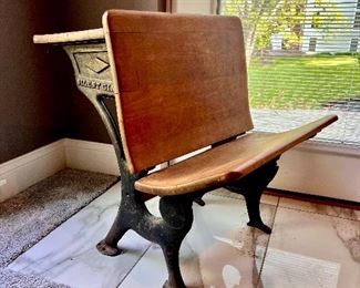Cast Iron & Wood Antique School Desk