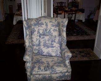 TOILE-COVERED WING CHAIR