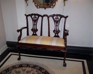 CHIPPENDALE-STYLE DOUBLE CHAIR-BACK SETTEE