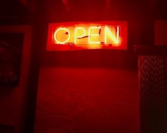 Neon OPEN light - basement 