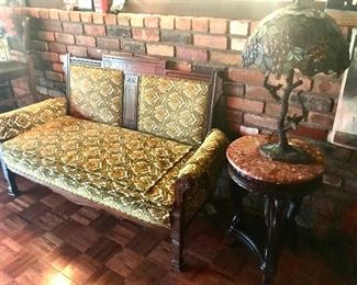 Marble top accent table and settee  - basement 