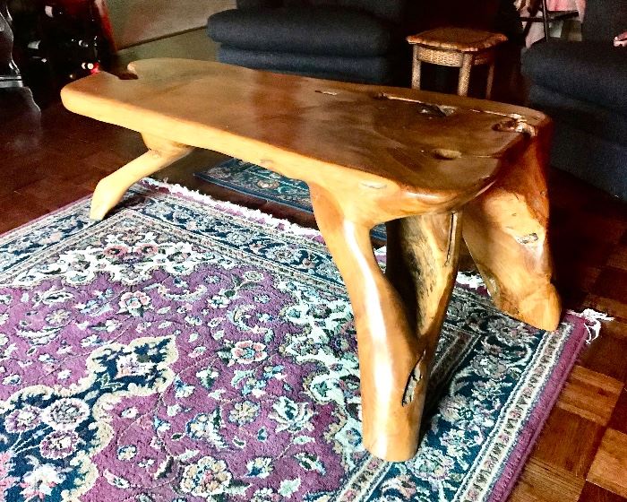 Wood slab coffee table - basement 