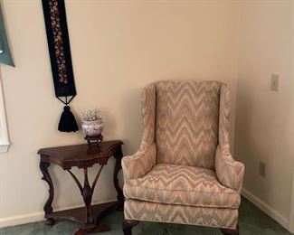 Hickory Chair Wing Back Chair and Carved Accent Table  with bird details