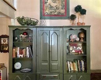 Beautiful sectional Habersham Plantation piece! Lots of storage and lots of treasures on the shelves.  Wall hanging, clock...