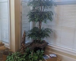 6 ft artificial tree, greenery, hanging plant stand